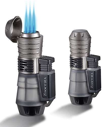 Top 13 Silent Torch Lighter: Best For Quality 4 Zoocura Torch Lighter, Fuel Visible Triple Jet Flame Butane Torch Lighter Windproof Refillable Gas Lighter Grey 2 Pack (Gas Not Included)