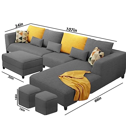 Image of Galib RHS 8 Seater L Shape Sofa Set for Living Room (Dark Grey Fabric)