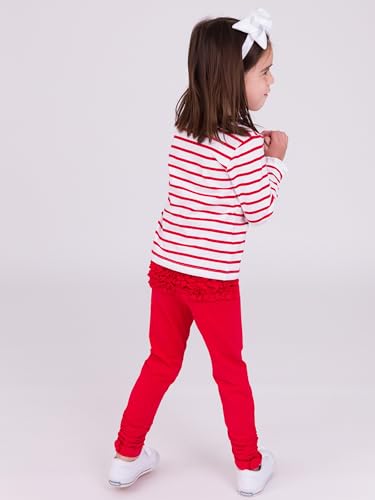 Image of RuffleButts Baby Girls Fall Fall - Stretchy Ruched Toddler Ruffle Leggings | 95% Cotton 5% Spandex, Breathable Fabric, Elastic Waistband, Below Knee Length, No Back Pocket, Machine Wash Cold