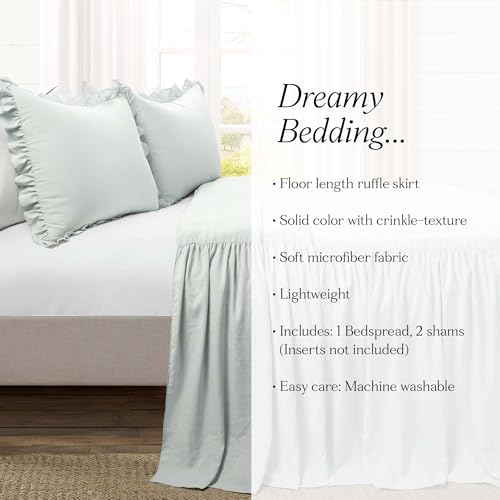 image for Lush Decor Ruffle Skirt Bedspread 3 Piece Set, King, Sea Salt - Sage K