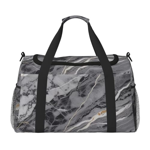 Light black marble Print Travel Duffle Bag - Foldable Personal Item Travel Bag for Women & Men,Carry-On Convertible Crossbody Tote Bags with Adjustable Shoulder Strap & Pockets 13x10.2x19.7 in