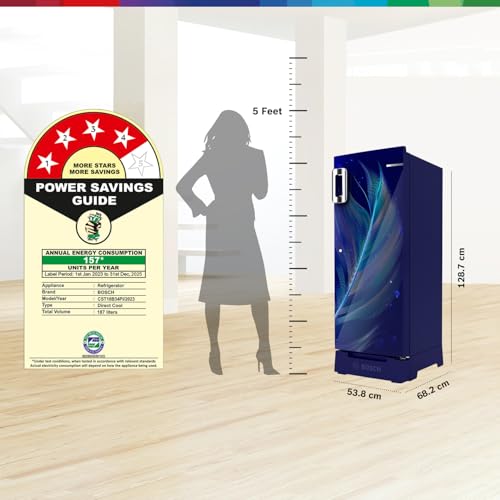 Image of Bosch 187L,4 star,Smart Inverter,Direct-Cool Single Door Refrigerator,Feather Blue(CST18B34PI)|18 Hrs Cooling Retention|Super Freeze|XL Vegetable Box|Everyday Veggie storage|Beverage Space|2.5x Faster