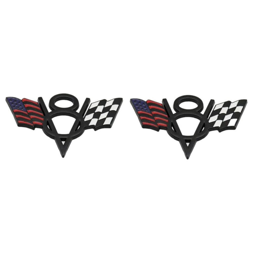 2X Metal V8 US American Flag Emblem Fender Trunk Badge Sticker 3D Decal Nameplate for Cars Trucks (Black)