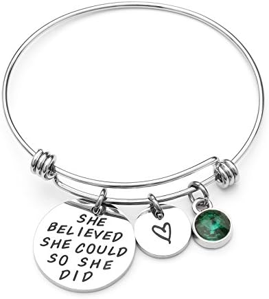 LIUANAN She belived she could so she did Inspirational Bracelet Expandable Bangle Birthstone Stainless Steel Cuff (Emerald-May) …