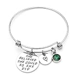 LIUANAN She belived she could so she did Inspirational Bracelet Expandable Bangle Birthstone Stainle