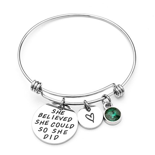 Liuanan She Belived She Could So She Did Inspirational Bracelet Expandable Bangle Birthstone Stainless Steel Cuff (Emerald-May) … #TOP22
