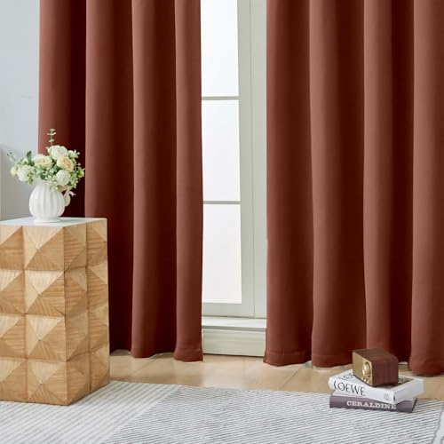 Image of Aiyufeng Terracotta Short Blackout Curtains for Bedroom 54 Inches Long 2 Panels Set, Solid Thermal Insulated, Energy Saving Window Treatment Curtains Blackout Drapes, W40 x L54 Inch, Terracotta