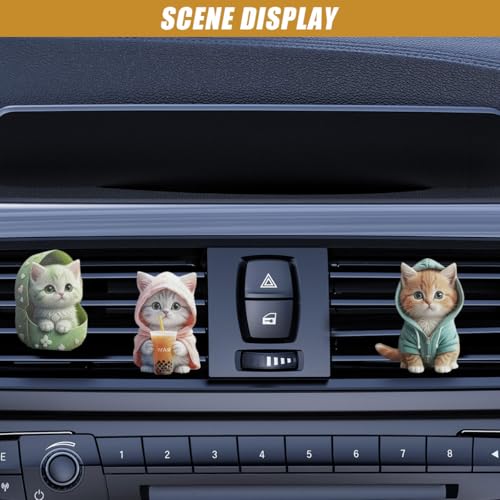 Image of 3PCS Cute Cat Car Air Vent Clips, 2D Flat Acrylic Cartoon Kitty Car Air Conditioner Outlet Clip, Auto Interior Decoration Accessories for Most Vehicles (Blue /Pink /Green)