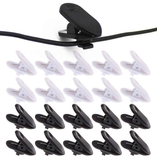 YUANQIAN 360-Degree Rotatable Earphone Wire Clips - Multipurpose Headphone Cable Clothing Clips in Black & White - 20-Pack