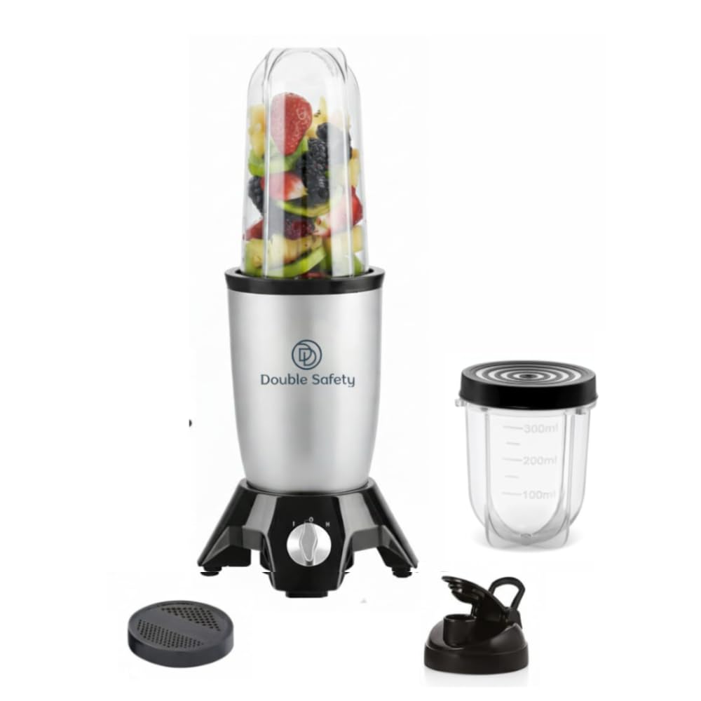 Double Safety Nutri Go 500W Nutri Blender For Juicing, Mixing & Blending | 2 Jars With Sipper | Juicer Mixer Grinder & Smoothie Maker for Kitchen | SS Blade, 2-Year Warranty (Pastel Silver)