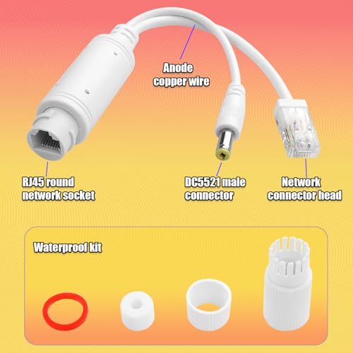 Divisor PoE 48 V a 12 V impermeable para alimentación por Ethernet, 12 W (máx.), con conector DC de 5,5 x 2,1 mm, compatible con estándares IEEE 802.3af/at, ideal para cámaras IP de seguridad (paquete de 2 unidades) miniatura 3