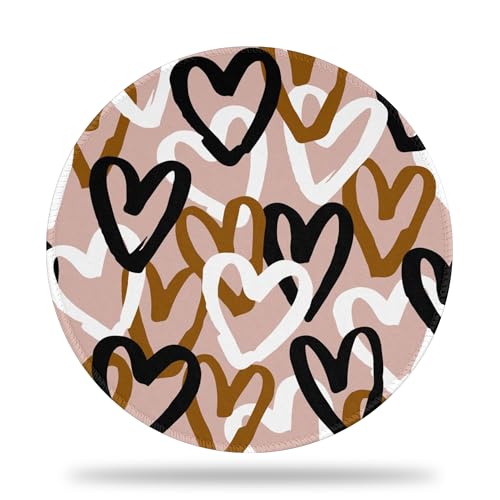 Tapis de souris de jeu rond de 22,4 cm avec motif cœurs et base antidérapante