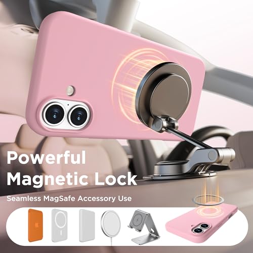 Image of Magnetic for iPhone 16 Case, Compatible with MagSafe, Liquid Silicone Phone Cover with Screen Protector & Camera Protector, Soft Anti-Scratch Microfiber Lining Inside 6.1 inch, Pink