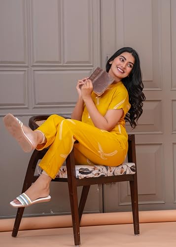 Image of Women's Cotton Printed Night Suit Set of Shirt & Pajama Set Women Night Wear Set