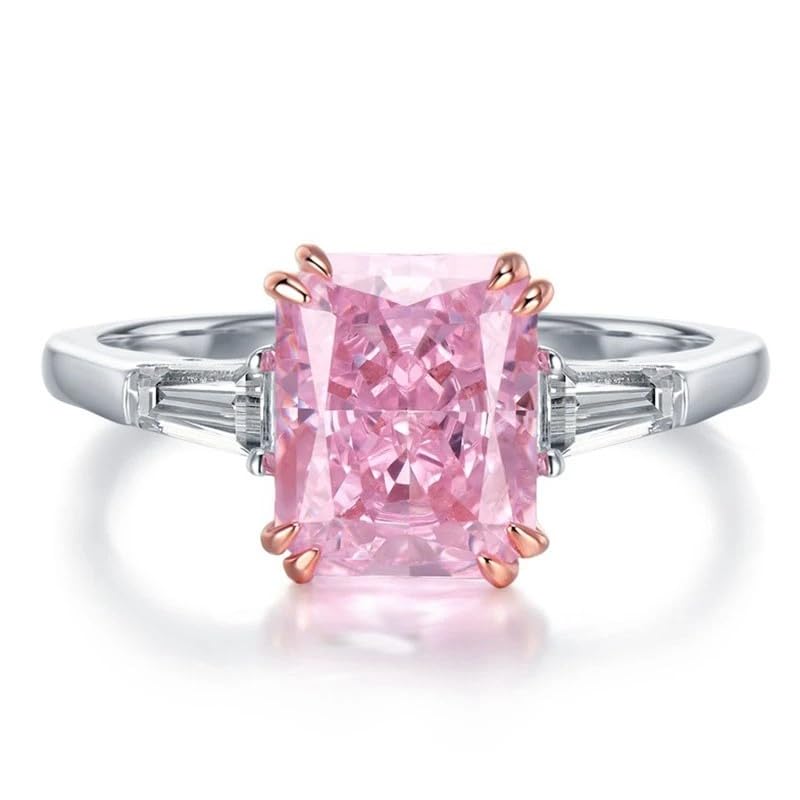Pink Diamond Ring | Pink Diamond Rings for Women |2 Carat Radiant Cut Created Pink Diamond Engagement Ring| Genuine 925 Silver Non Tarnish 14k White Gold Over