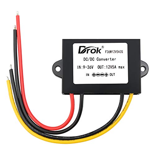 Image of DROK DC-DC Stabilizer, 9V-36V to 12V Boost Buck Converter 5A 60W Waterproof Auto Step Up Down Voltage Regulator 12V Volt Transformer for Car Audio Solar Power System LCD Television LED Display Screen