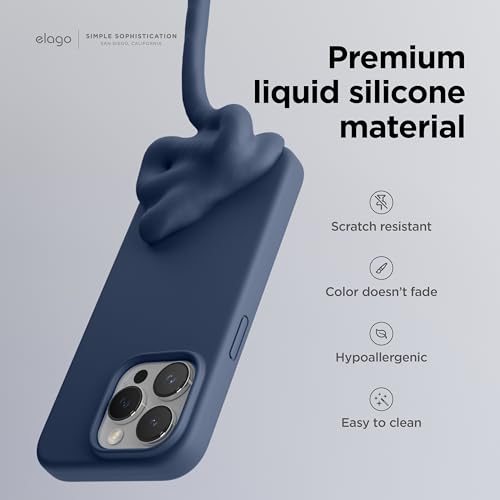Image of elago Compatible with iPhone 15 Pro Case, Liquid Silicone Case, Full Body Protective Cover, Shockproof, Slim Phone Case, Anti-Scratch Soft Microfiber Lining, 6.1 inch (Jean Indigo)