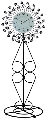 Large Floral and Metal Standing Floor Clock with Crystal Accents