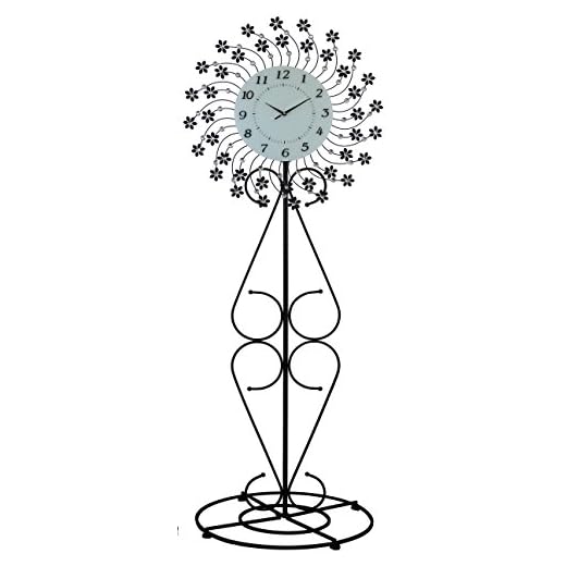 Large Floral and Metal Standing Floor Clock with Crystal Accents product image