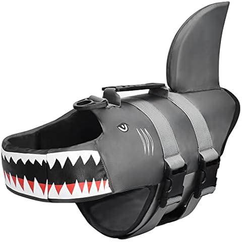 Dog Life Jacket Swimming Vest - Shark Dog Safety Lifejacket Pet Swim Preserver with Buoyancy Aid & Rescue Handle Ripstop Puppy Float Coat for Small Medium Dogs at Beach Pool Boating Cover