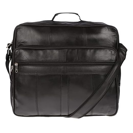 Christian Wippermann Borsa a tracolla per assistente di volo, in vera pelle, colore nero, Formato orizzontale, 35 x 30 x 18 cm, Tracolla