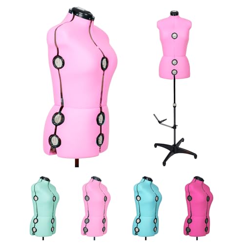 BHD BEAUTY Pink 13 Dials Female Fabric Adjustable Mannequin Dress Form for Sewing, Mannequin Body Torso with Tri-Pod Stand, Up to 70" Shoulder Height (XL)
