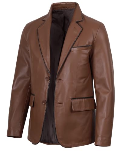 Image of fjackets Mens Leather Blazer Jacket - Real Lambskin Leather Sport Coat, 2-Button, Leather Jacket Men Business to Weekend