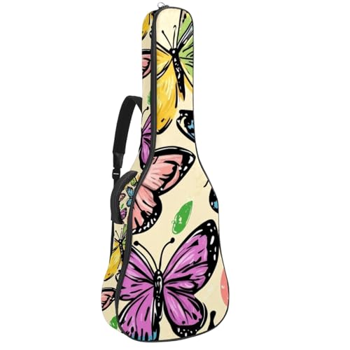 Housse de guitare 109 cm motif papillons en tissu Oxford étanche pour acoustique et basse