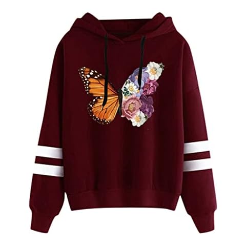 Women S Sweatshirts Women butterfly Christmas Print Hooded Long Sleeves Sweatshirt Hoodie Letter Printed Sweatshirt Hoodies for Women Red Cover