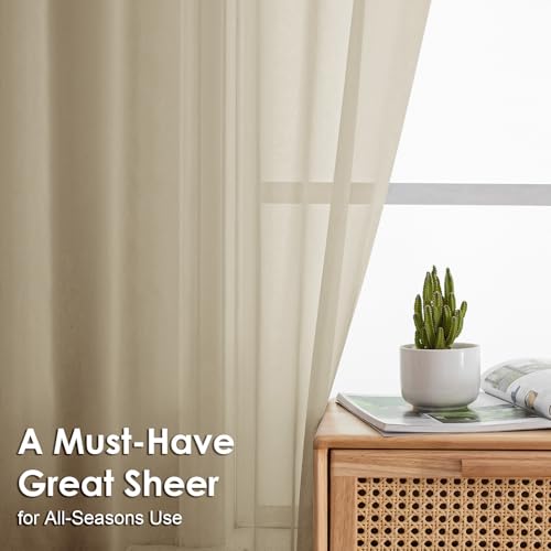Image of OVZME Taupe Sheer Curtains 54 Inches Long 2 Panels - Soft Light Filtering Window Sheer Panels for Living Room /Bedroom, Top Dual Rod Pocket, 1 Pair, Each 42Wx54L Inches