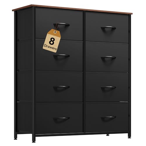 DWVO Fabric Dresser for Room, Tall Storage 8 Drawers, Black Dresser & Chest of Drawers, Storage Drawer Organizer for Closet, Living Room