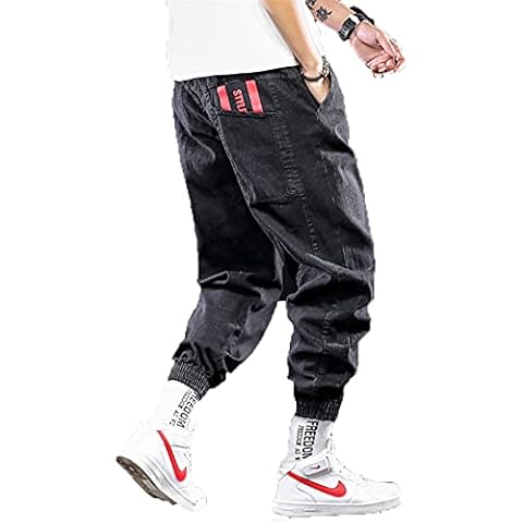 Hip Hop Harem Jeans Pants Men Loose Joggers Denim Sweatpants Korea Ankle Length Trousers Streetwear S001 M Cover