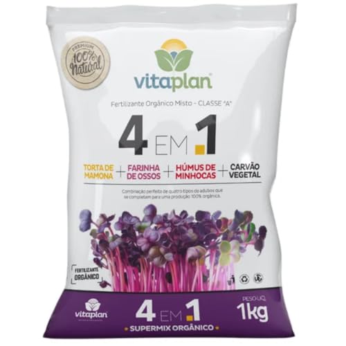 Fertilizante 4 em 1 Torta Mamona + Farinha Osso + Humus + Carvão Vegetal 1kg - Nutriplan