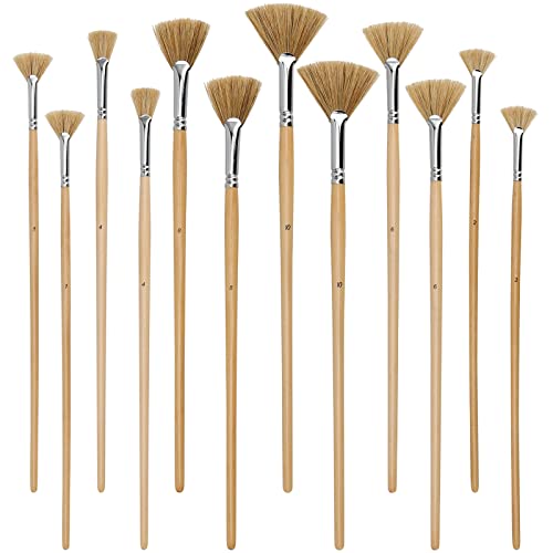 JEUIHAU 12 Pack Fan Brush Set, Bristles Fan Paint Brushes,