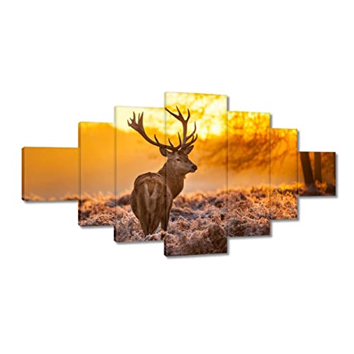 Tableau cerf de prairie coucher du soleil décoration murale toile 200x100 H787M_PC7D