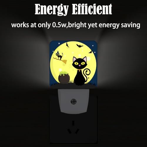 Image of Happy Halloween Cat Night Light,Plug Into Wall with Dusk to Dawn Light Sensors, Warm Nightlights for Bedroom, Bathroom, Hallway, Kitchen, Gifts Ideal for Boys Girls Women Men
