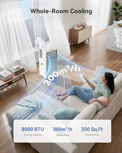 Image of Feelfunn 8,000 BTU Portable Air Conditioner - Cools Up to 350 Sq. Ft., 5-in-1 Portable AC Unit for Rooms with Remote Control, Sleep Mode, 24H Timer, Air Conditioner for Bedroom, Dorm, Apartment