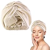 Silk Bonnet Cap Silk Hair Wrap zum Schlafen Satin Night Cap Silk Bonnet Cap mit elastischem Band Double Layer Hair Wrap für Haarpflege Waschen Make-up Sport (Light Khaki)