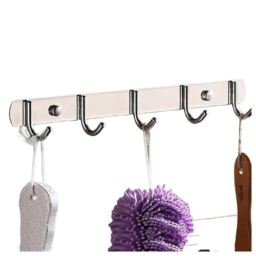 PEKMAR Pegatinas De Gancho De Pared Abrigo Perchas De Pared Duraderas Montadas En La Pared para Dormitorio Vestíbulo Pasillo Ganchos De Toalla De Acero Inoxidable 304 Adhesivo, Cinco Ganchos