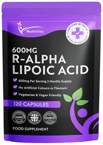 R-Alpha Lipoic Acid R-ALA 600mg Per Serving 120 Capsules High Strength Antioxidant Supplement Contains Only the R Form Non-GMO UK Manufactured to GMP Standards