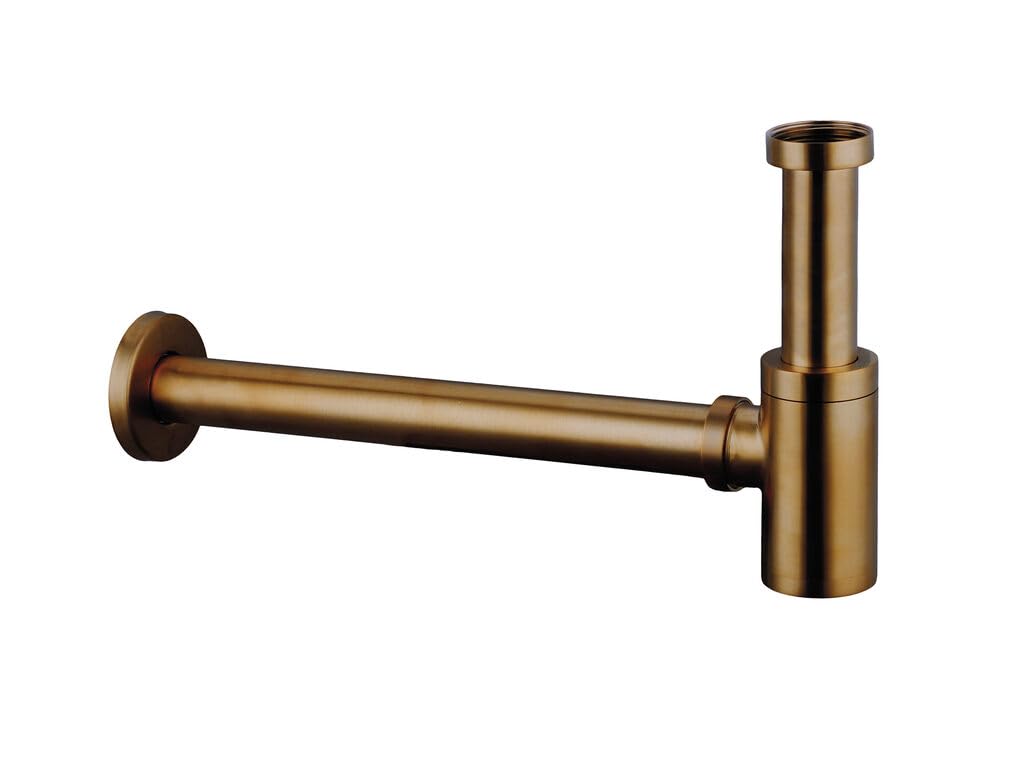 GME Sifón Botella Lavabo G1 1/4" Ø32 mm | Salida 330 mm | Diseño Decorativo Metálico | Acabado Cobre | Instalación Universal
