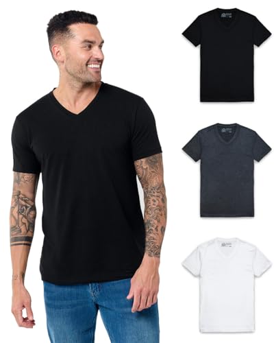 Image of Men's V-Neck T-Shirt Fitted Short Sleeve Soft Cotton Vneck Tees S-2XL