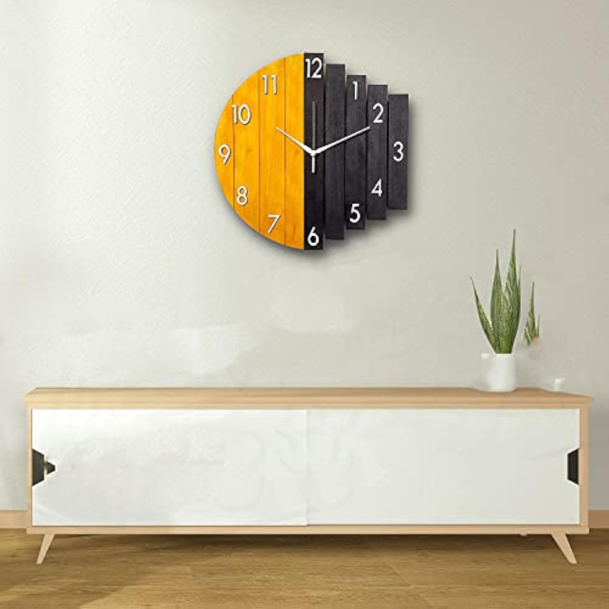 Designer Wooden Wall Clock, 12 Inch, Yellow
