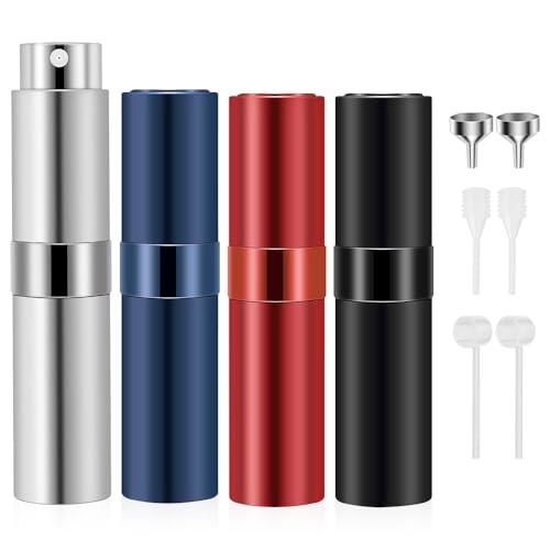 Riisoyu 10 ml perfume vazio, 4 unidades mini perfume pulverizador portátil recarregável alumínio perfume tomizador de viagem garrafa para homem e mulher para viagem viagem