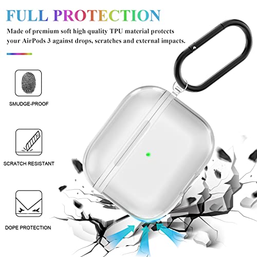 Geekboy Soft Tpu Case Cover Compatible For Airpods 3 (2021) With Keychain Portable Shockproof And Dustproof See-Through Protective Cover, Front Led Visible, Airpods 3 Accessories - Clear #TOP2