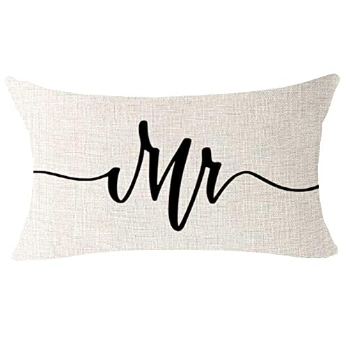 Set Of 2 Anniversary Wedding Birthday Gifts For Couples Mr And Mrs Valentine's Day Lumbar Cotton Linen Decorative Throw Pillow Cover Cushion Case For Outdoor Bedroom Couch Sofa 12 X 20 Inch #TOP1