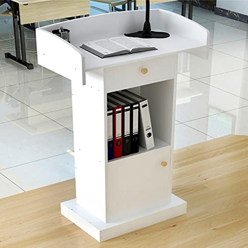 Podium Grand Espace de Rangement Pupitre Podium Stand, Lutrins de Chaire pour Bureau, Restaurant, École, Lutrins en Bois pour Parler Debout (Color : White)