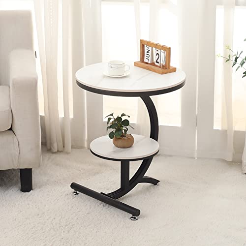 Hmtjlf Modern Round 19.6 Inch Living Room Coffee Table, Marble Striped Top And Metal Frame Sofa Table End Table, Bedroom Simple Nightstand Modern Furniture (White And Black) #TOP3
