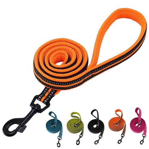 PETTOM Hundeleine Reflektierend Leine aus Nylon mit Weich Gepolsterter Griff und Metallhaken für Training, Robuste Leine Hund für Kleine Mittel Große Hunde (Orange 110 cm)
