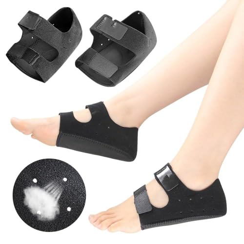 Image of Plantar Fasciitis Gel Heel Protectors Velcro Heel Pad for Women Men Heels Inserts Pads for Achilles Tendinitis, Flat Foot Support,Arch Support Soft Shock Absorption for Rehabilitation, Orthotic Insole (Black, L (40-45)
